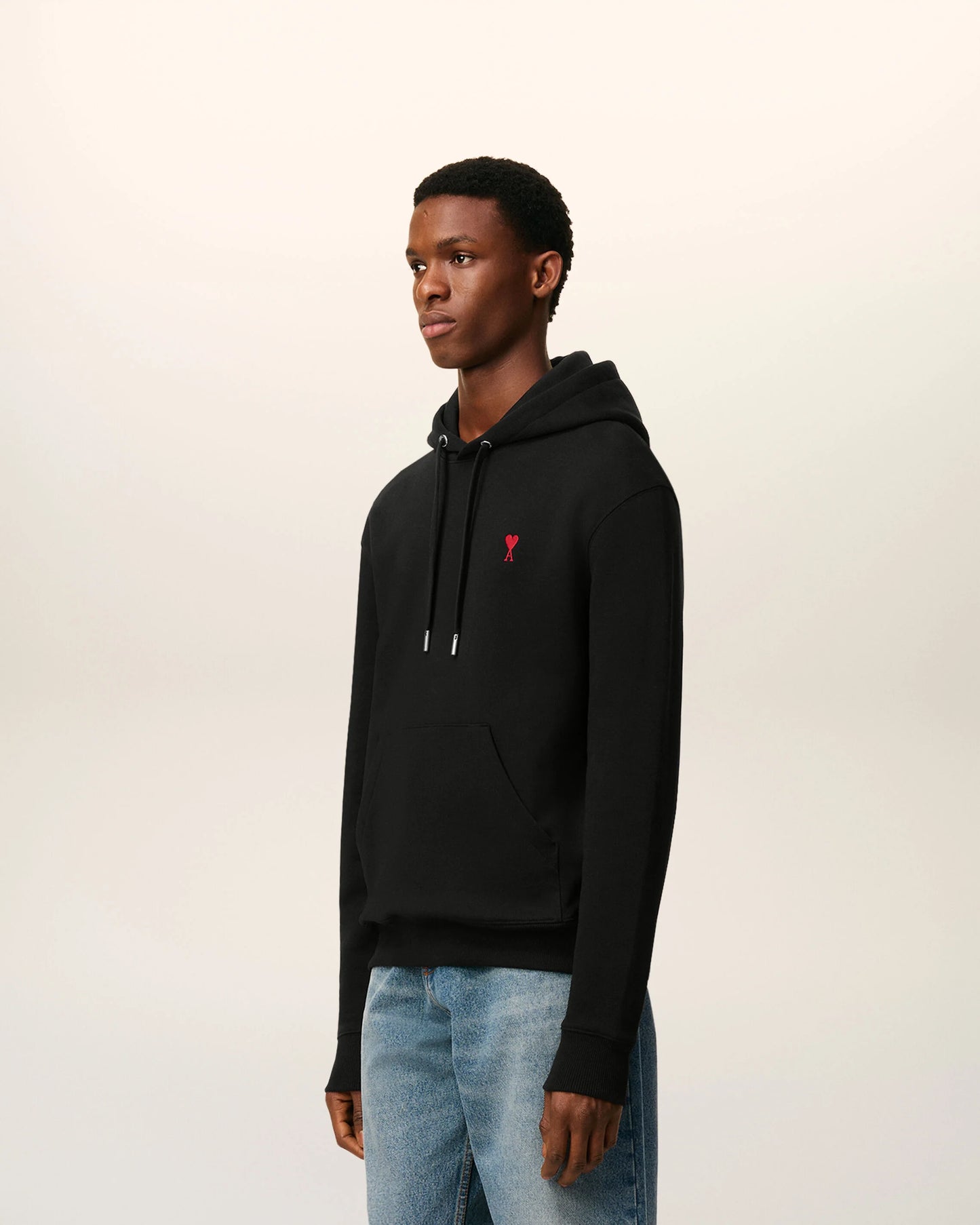 AMI PARIS BLACK COTTON AMI DE COEUR HOODIE (BFUSW235.730)