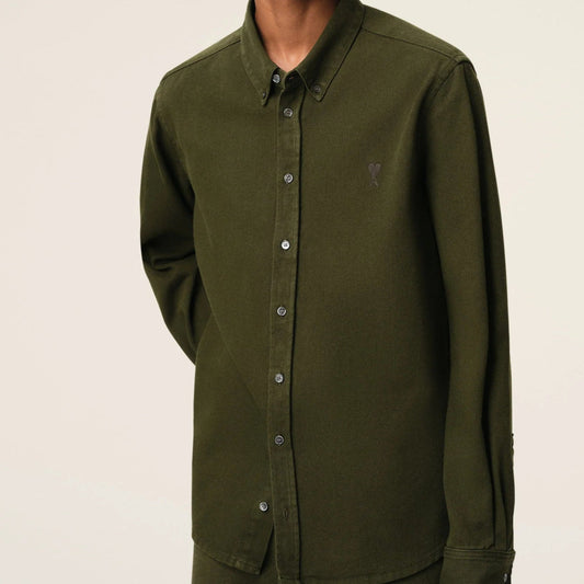 AMI PARIS GREEN COTTON BUTTON DOWN AME DE COEUR SHIRT
