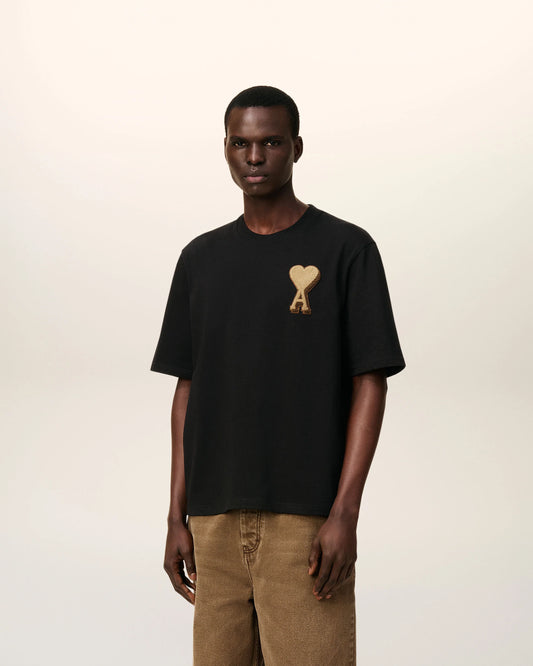 AMI PARIS BLACK COTTON AMI DE COEUR T-SHIRT (UTS352.726)