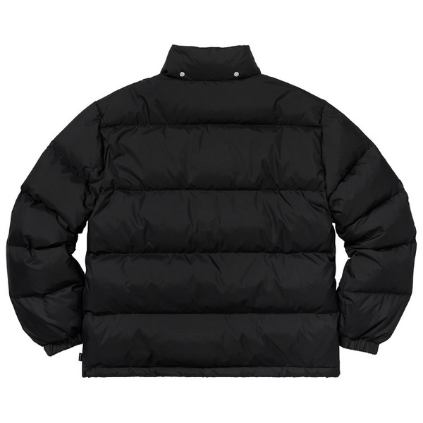 Supreme reflective sleeve cheap logo puffy jacket black