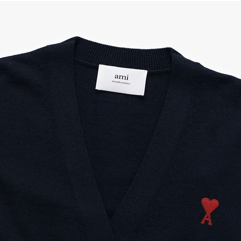 AMI PARIS BLACK WOOL AMI DE COEUR CARDIGAN (BFFKC111)