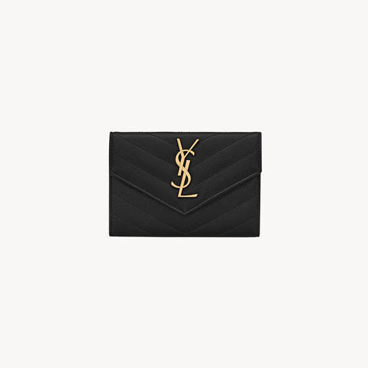 YSL CASSANDRE MATELASSÉ SMALL ENVELOPE WALLET IN GRAIN DE POUDRE LEATHER