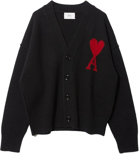AMI PARIS RED HEART WOOL CARDIGAN BLACK (BFUKC006)