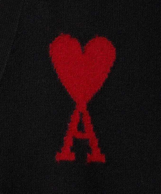 AMI PARIS RED HEART WOOL CARDIGAN BLACK (BFUKC006)