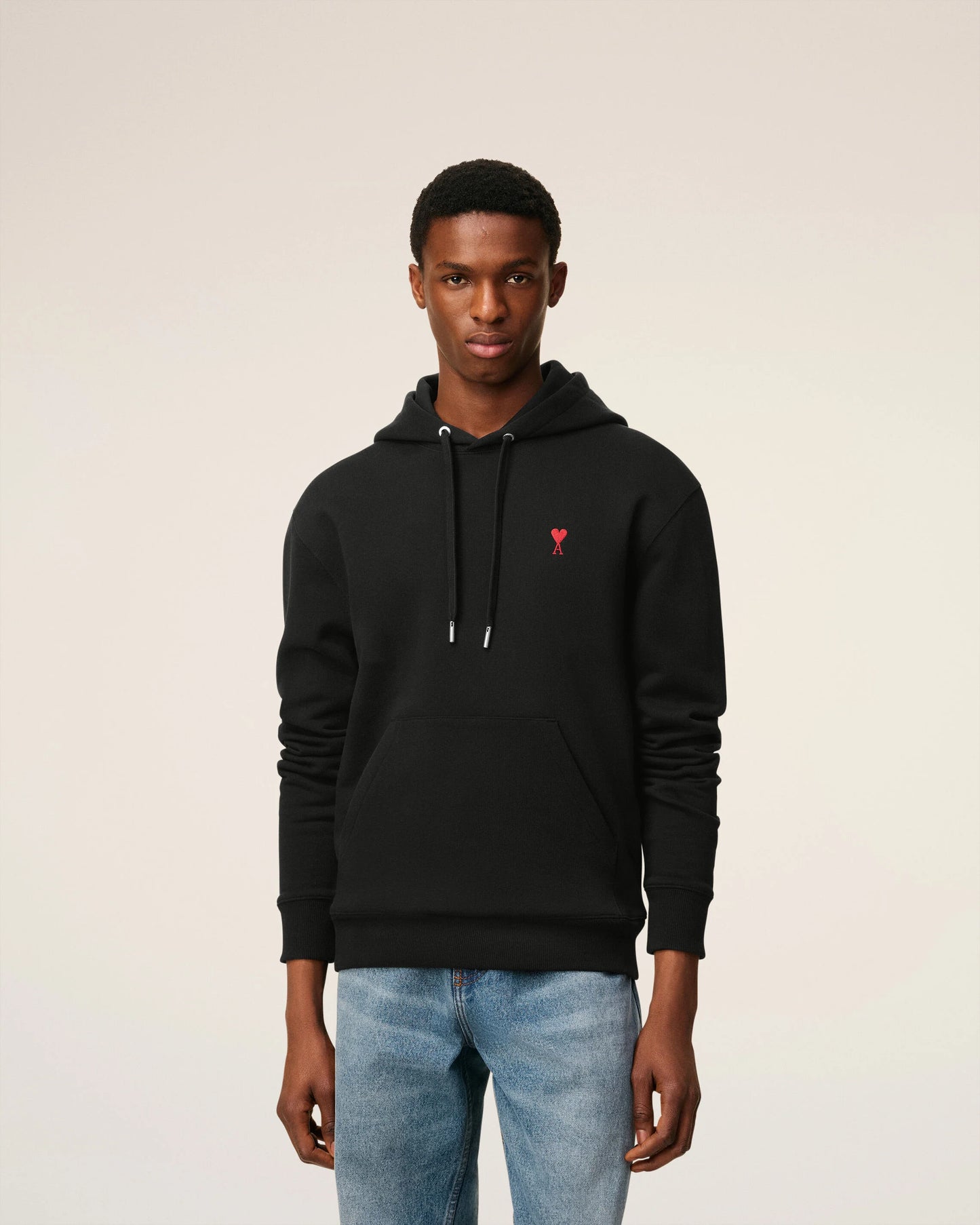 AMI PARIS BLACK COTTON AMI DE COEUR HOODIE (BFUSW235.730)