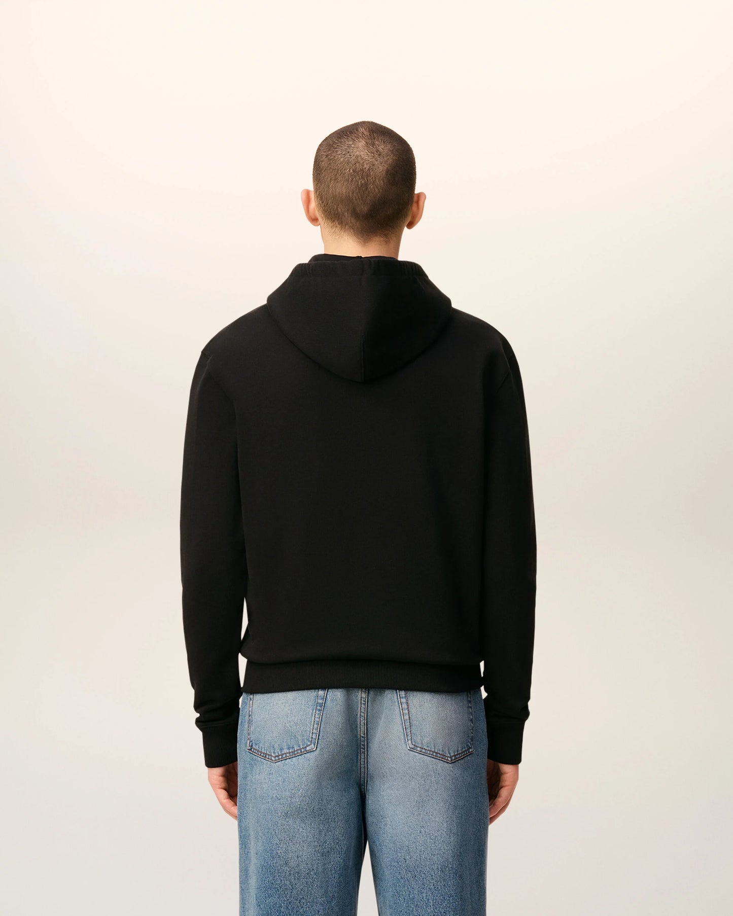 AMI PARIS BLACK COTTON AMI DE COEUR ZIPPED HOODIE (BFUSW435)