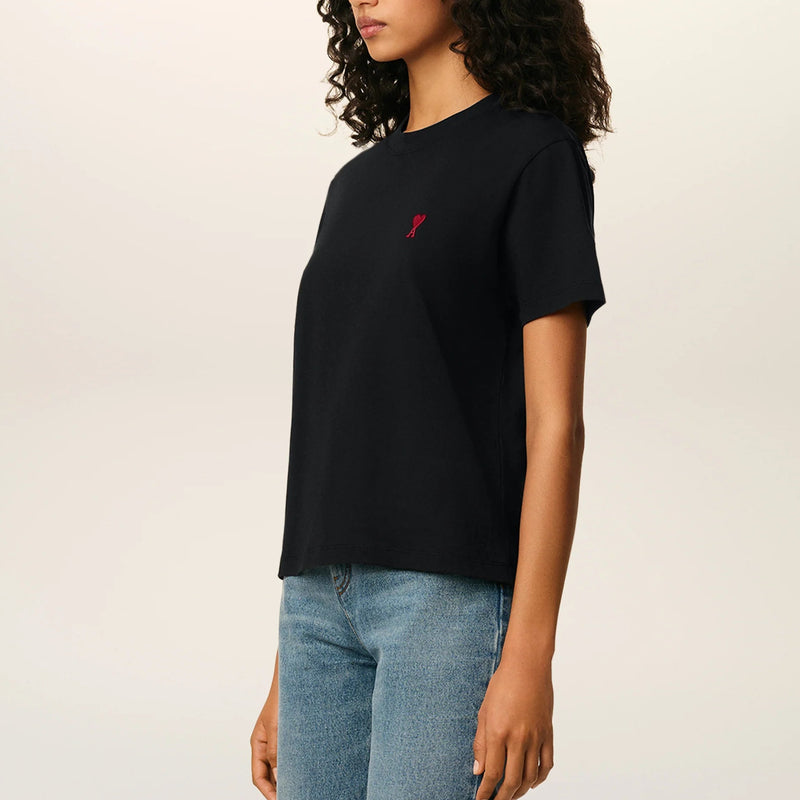 AMI PARIS BLACK COTTON AMI DE COEUR TEE