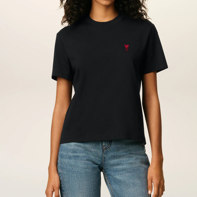 AMI PARIS BLACK COTTON AMI DE COEUR TEE