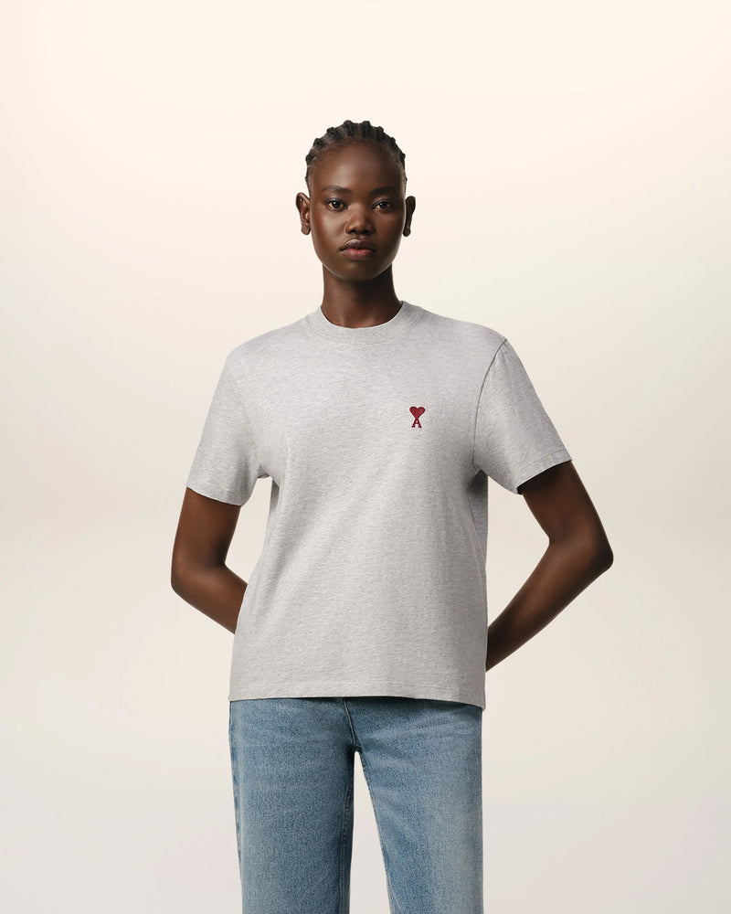 AMI PARIS GREY COTTON AMI DE COEUR TEE