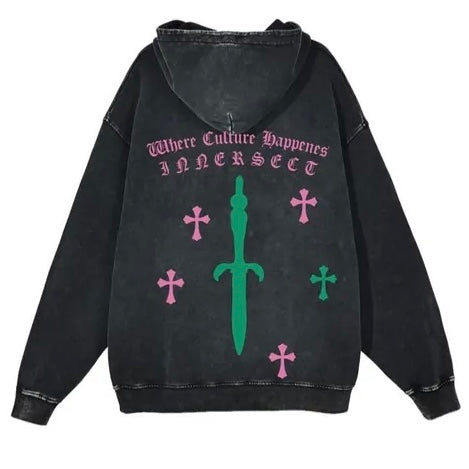 LONEONES X INNERSECT HOODIE (WASHED BLACK/PURPLE/GREEN)