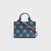 CELINE SMALL CABAS THAIS IN DENIM WITH TRIOMPHE ALL-OVER EMBROIDERY AND CALFSKIN NAVY / TAN