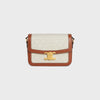 CELINE CLASSIQUE TRIOMPHE BAG IN TEXTILE WITH TRIOMPHE ALL-OVER AND CALFSKIN NATURAL / TAN