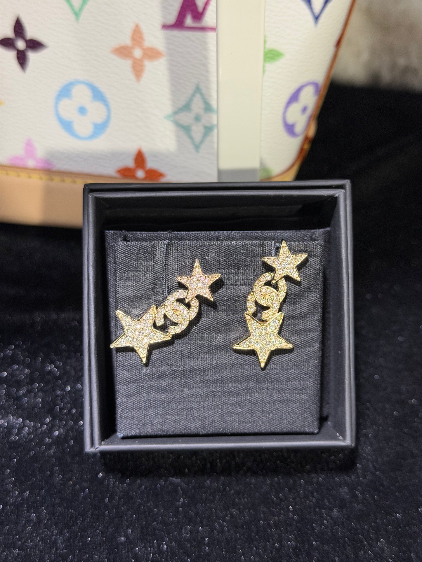 CHANEL CRYSTAL CC STAR STUD EARRINGS