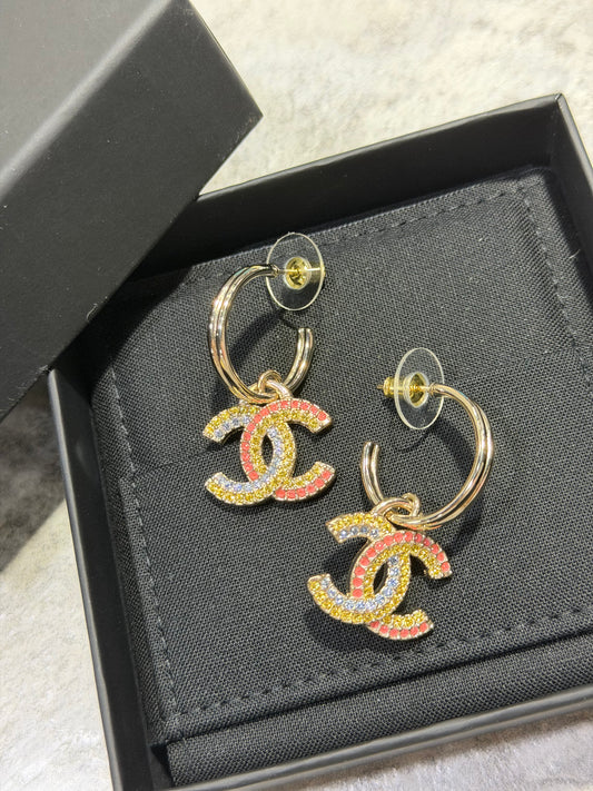 CHANEL CRYSTAL OVER THE RAINBOW CC HOOP EARRINGS