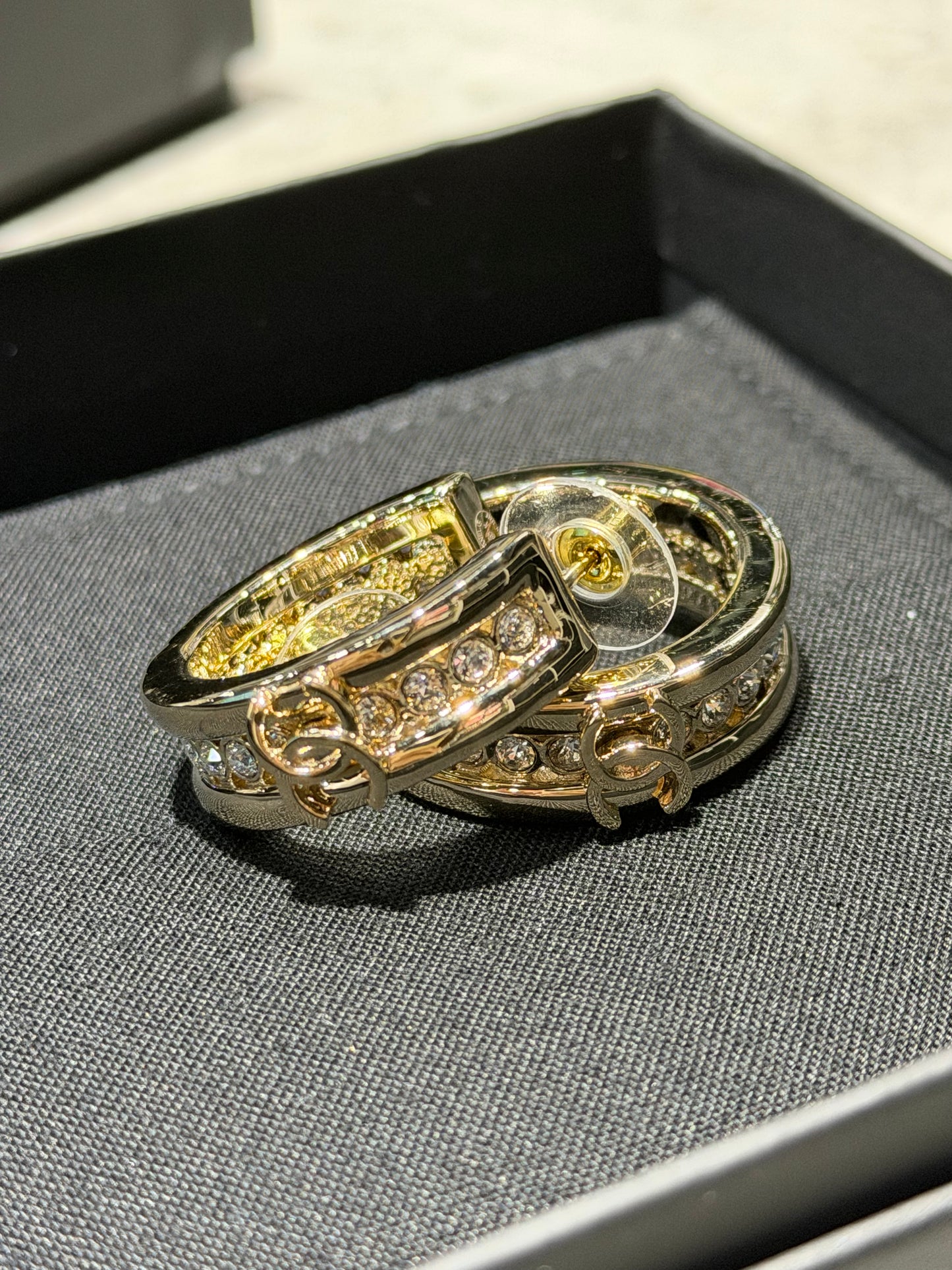 CHANEL GOLD METAL STRASS BELT BUCKLE CC HOOP EARRINGS