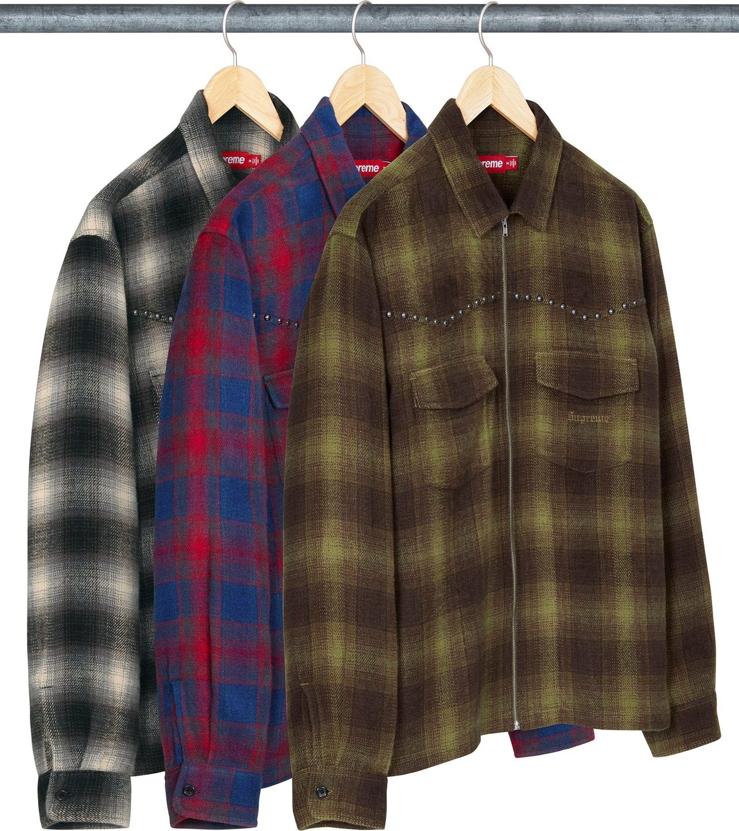 [PREORDER] SUPREME 25FW STUDDED SHADOW PLAID ZIP UP SHIRT