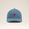 AMI PARIS BLUE COTTON AMI DE COEUR EMBROIDERY CAP