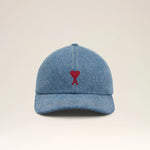 AMI PARIS BLUE COTTON AMI DE COEUR EMBROIDERY CAP