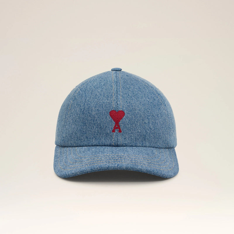 AMI PARIS BLUE COTTON AMI DE COEUR EMBROIDERY CAP