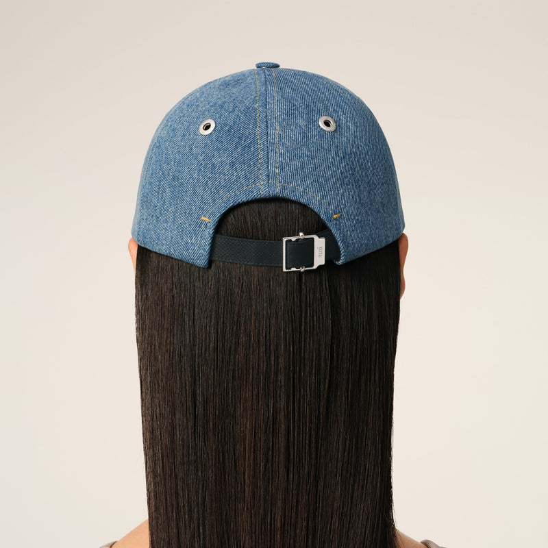 AMI PARIS BLUE COTTON AMI DE COEUR EMBROIDERY CAP