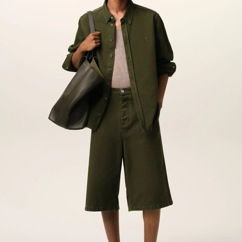 AMI PARIS GREEN COTTON BUTTON DOWN AME DE COEUR SHIRT