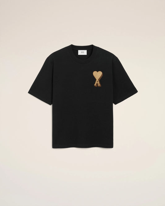 AMI PARIS BLACK COTTON AMI DE COEUR T-SHIRT (UTS352.726)