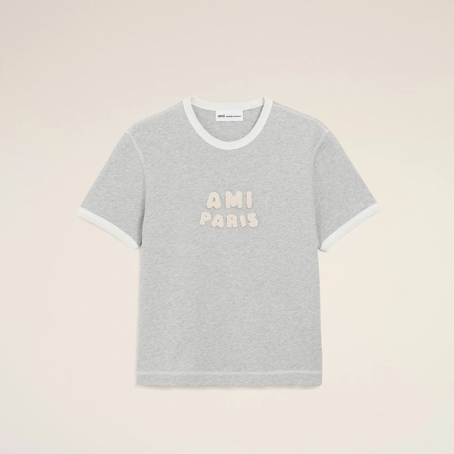 AMI PARIS GREY COTTON AMI PARIS KNITTED PATCH T-SHIRT