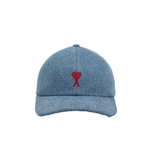 AMI PARIS BLUE COTTON AMI DE COEUR EMBROIDERY CAP