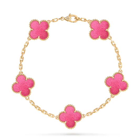 VAN CLEEF & ARPELS VINTAGE ALHAMBRA BRACELET 5 MOTIFS 18K YELLOE GOLD ENAMEL