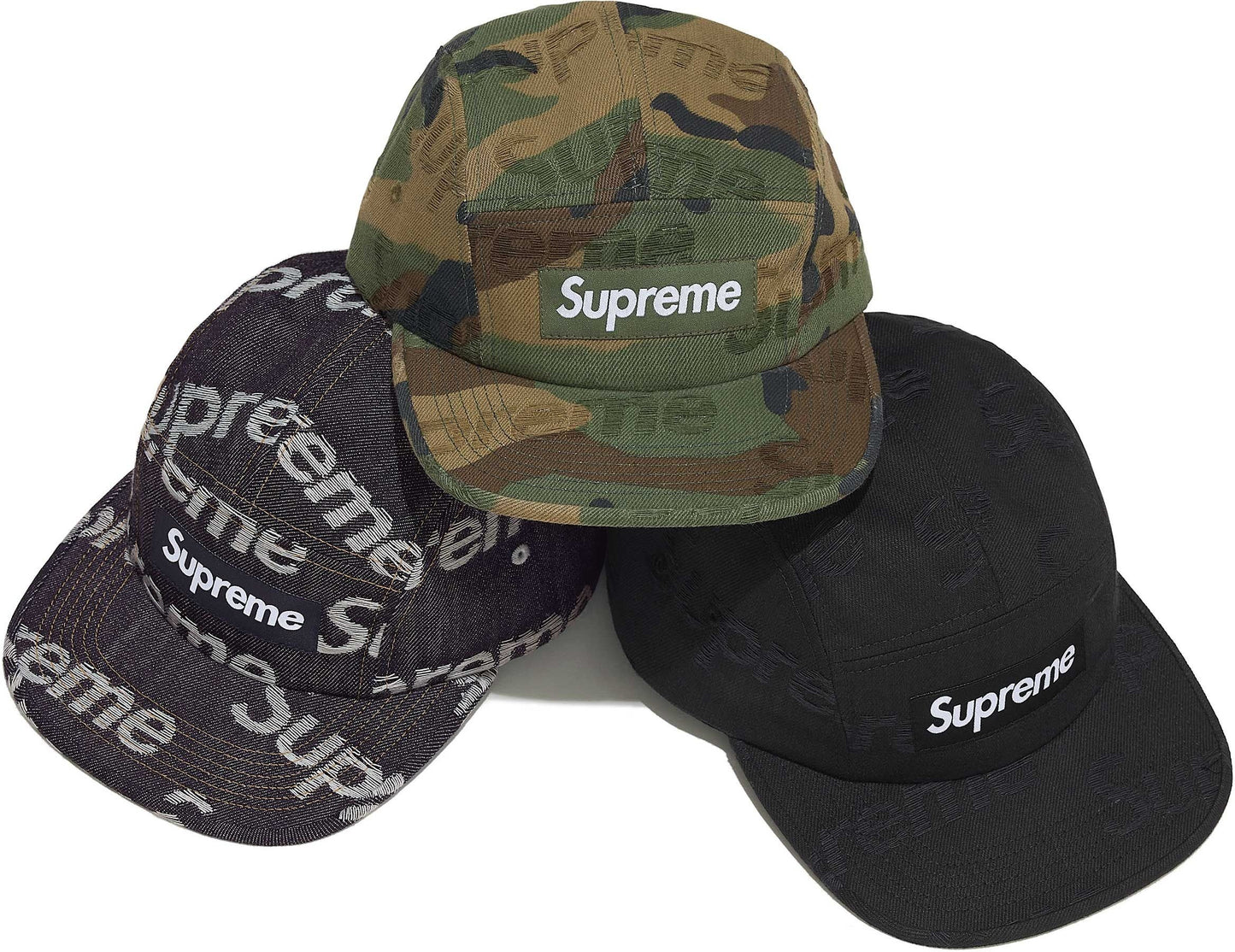 SUPREME 25FW JACQUARD LOGOS DENIM CAMP CAP