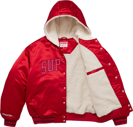 [PREORDER] SUPREME 25FW MITCHELL & NESS LINED HOODED SATIN VARSITY JACKET