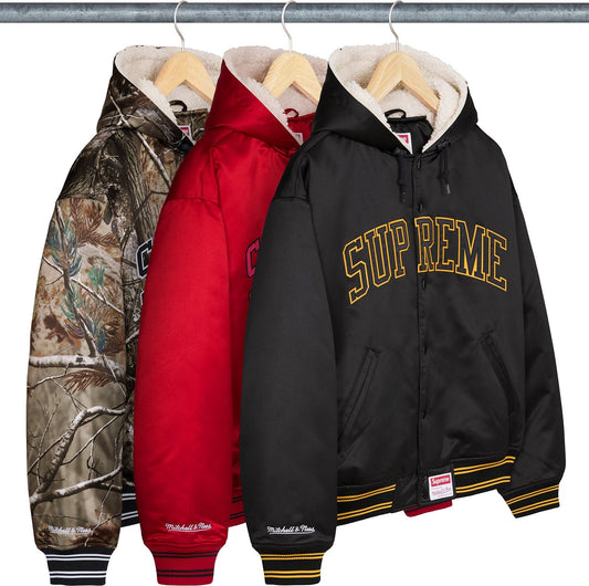 [PREORDER] SUPREME 25FW MITCHELL & NESS LINED HOODED SATIN VARSITY JACKET