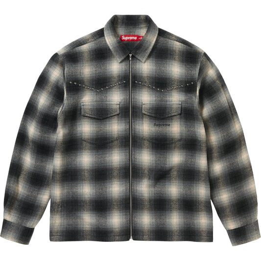 SUPREME 25FW STUDDED SHADOW ZIP UP SHIRT
