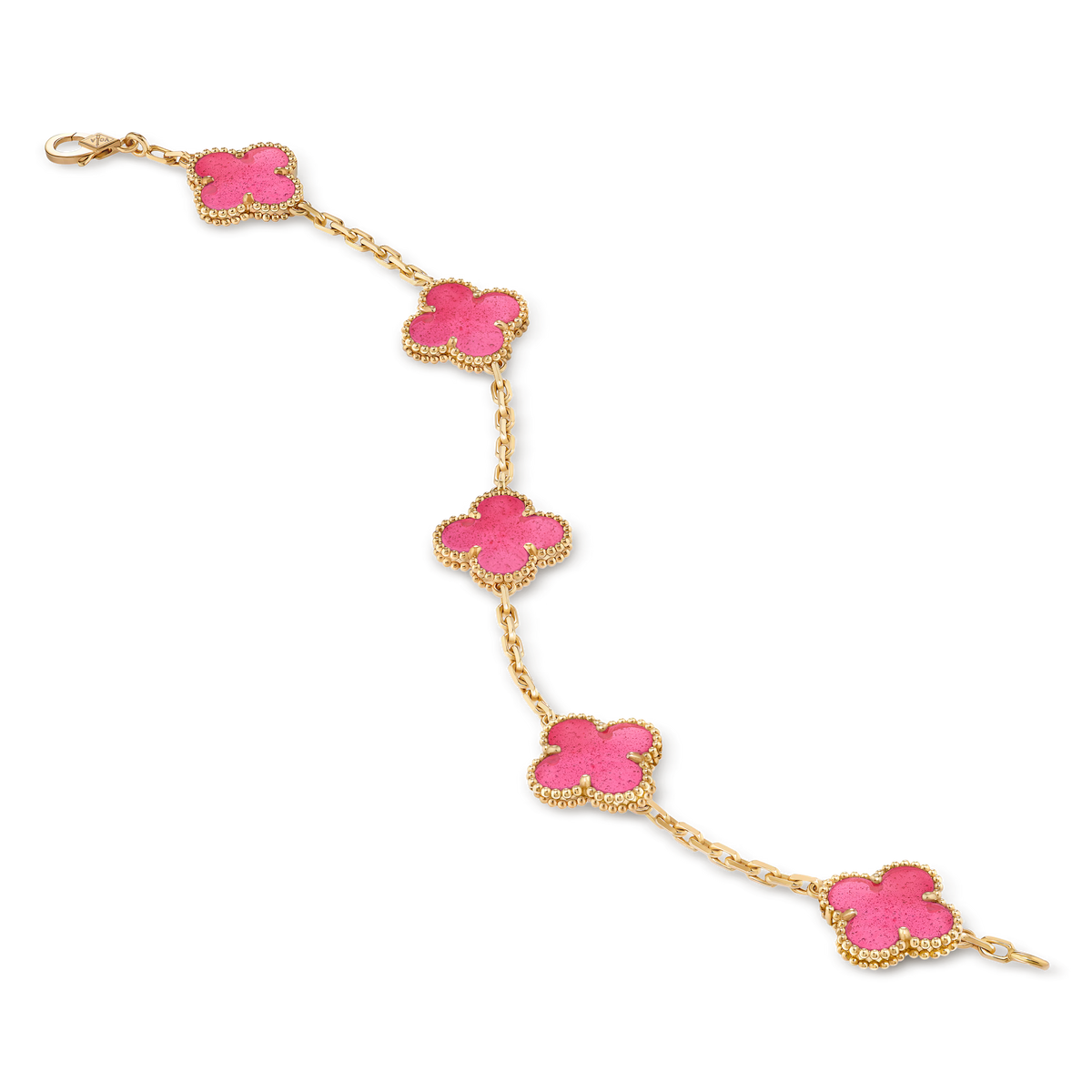 VAN CLEEF & ARPELS VINTAGE ALHAMBRA BRACELET 5 MOTIFS 18K YELLOE GOLD ENAMEL