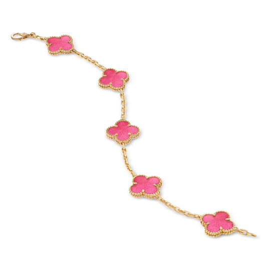 VAN CLEEF & ARPELS VINTAGE ALHAMBRA BRACELET 5 MOTIFS 18K YELLOE GOLD ENAMEL