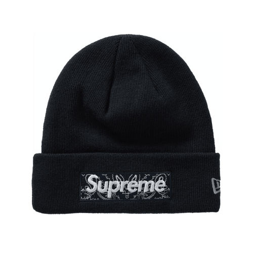 Black and white supreme top beanie
